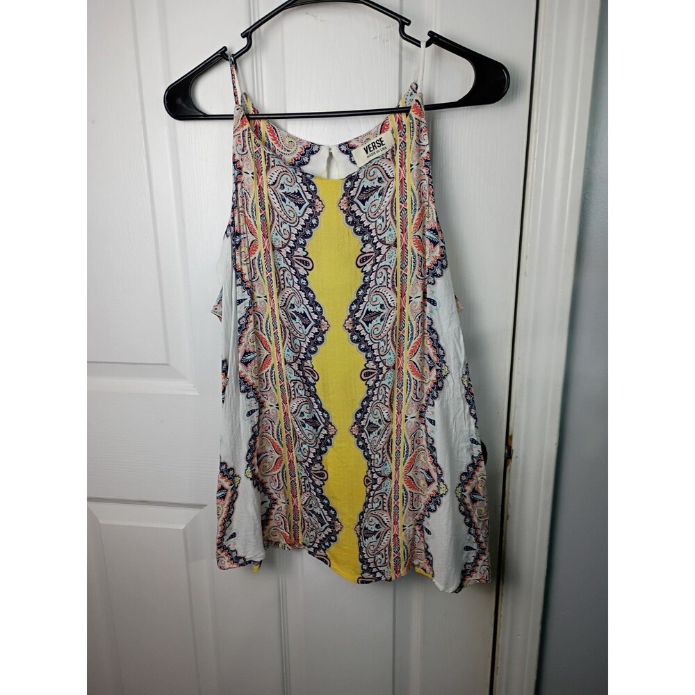 Verse Alecto Halter Top Yellow XL Casual Keyhole Button Flowy Boho Hippie